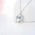 wholesale 925 Sterling Silver Owl Pendant Necklace with Blue Stones for Women-0-2