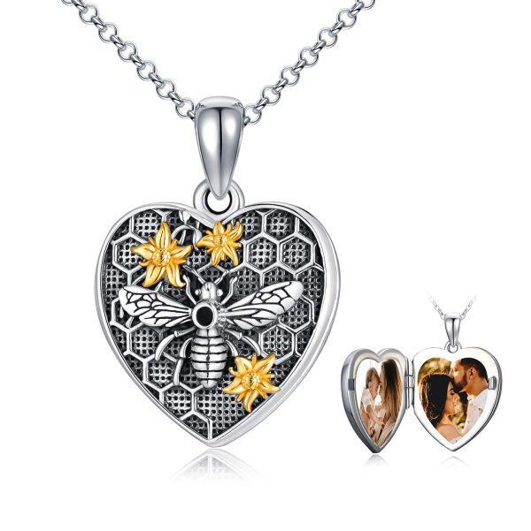 Sterling Silver Bee Heart Flower Necklace-0