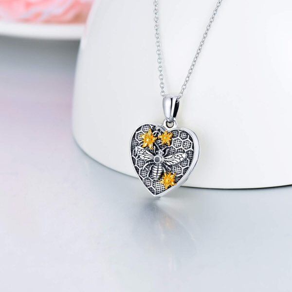 Sterling Silver Bee Heart Flower Necklace-1