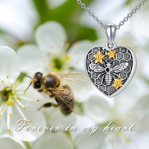 Sterling Silver Bee Heart Flower Necklace-6