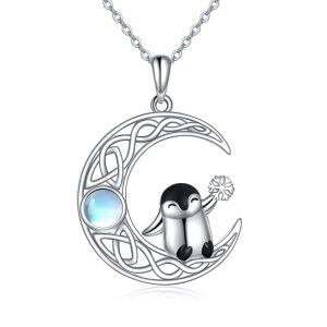 Sterling Silver Penguin Moon Necklace-0