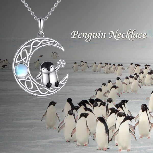 Sterling Silver Penguin Moon Necklace-1