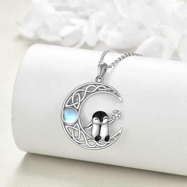 Sterling Silver Penguin Moon Necklace-4