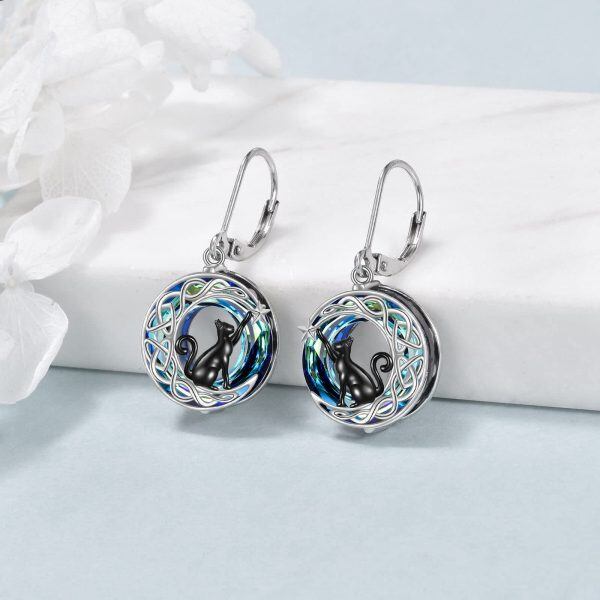 Sterling Silver Black Cat Moon Earrings-5