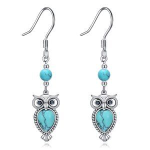 Sterling Silver Owl Turquoise Earrings-0