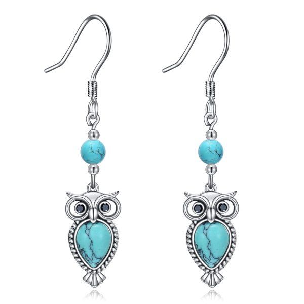 Sterling Silver Owl Turquoise Earrings-0