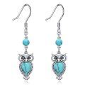 wholesale 925 Sterling Silver Turquoise Owl Drop Earrings with Hook Design for Women's Fashion -0-0