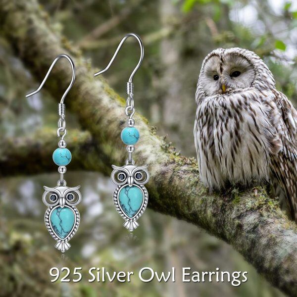 Sterling Silver Owl Turquoise Earrings-1