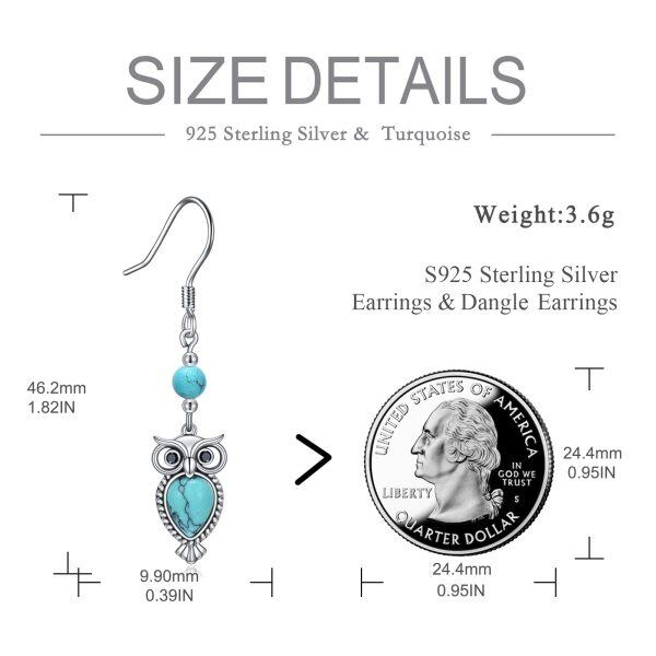 Sterling Silver Owl Turquoise Earrings-3