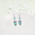 wholesale 925 Sterling Silver Turquoise Owl Drop Earrings with Hook Design for Women's Fashion -0-4