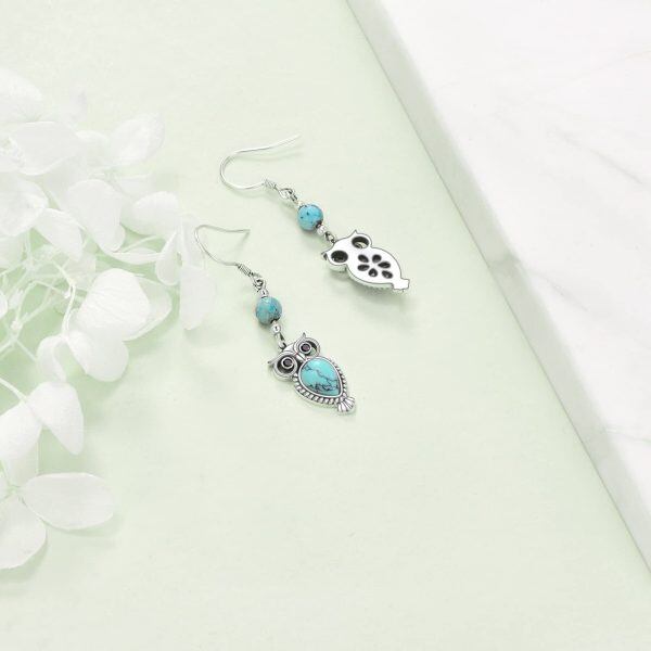 Sterling Silver Owl Turquoise Earrings-5