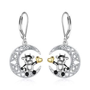 Sterling Silver Celtic Cow Moon Earrings-0