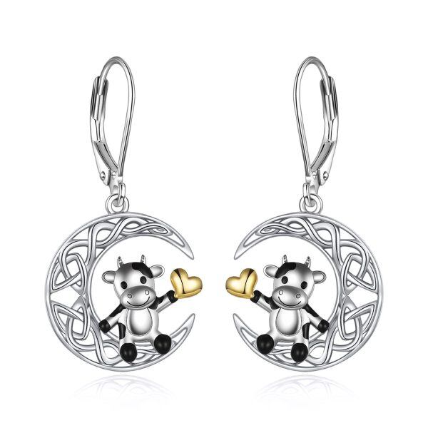 Sterling Silver Celtic Cow Moon Earrings-0