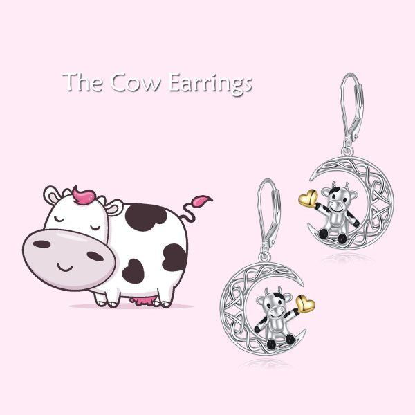 Sterling Silver Celtic Cow Moon Earrings-4