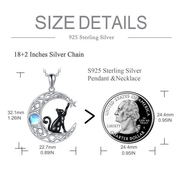 Sterling Silver Moon Black Cat Necklace-4