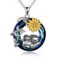 wholesale 925 Sterling Silver Blue Crystal Mother & Baby Sloth Flower Pendant Necklaces for Women-0-0
