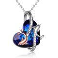 wholesale 925 Sterling Silver Blue Crystal Heart-Shaped Dolphin Pendant Necklace - Ocean  for Women-0-0