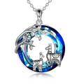 wholesale 925 Sterling Silver Blue Crystal Moon & Llamas Pendant Necklace for Women Girls-0-0