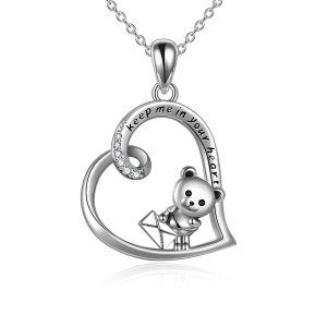 Sterling Silver Bear Heart Necklace-0