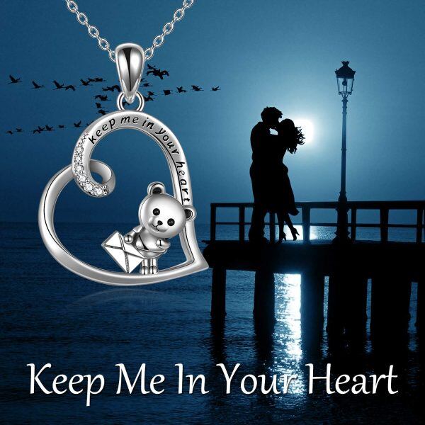 Sterling Silver Bear Heart Necklace-3