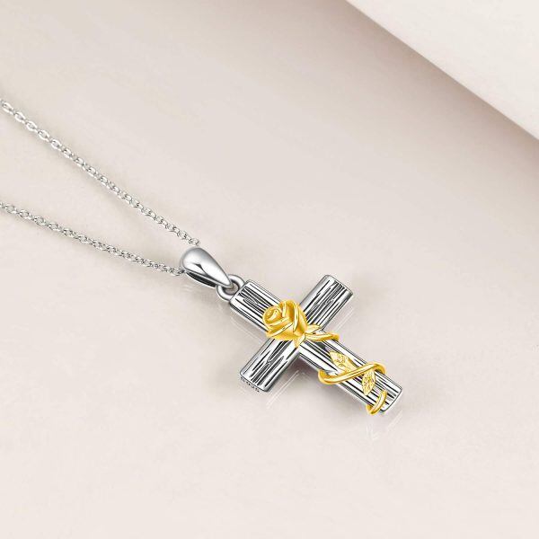 Sterling Silver Cross Rose Necklace-2