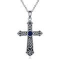 wholesale 925 Sterling Silver Blue Sapphire Celtic Knot Cross Pendant Necklace for Girls & Women's First Communion Confirmation Gifts-0-0