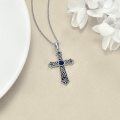 wholesale 925 Sterling Silver Blue Sapphire Celtic Knot Cross Pendant Necklace for Girls & Women's First Communion Confirmation Gifts-0-2