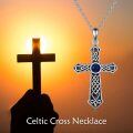 wholesale 925 Sterling Silver Blue Sapphire Celtic Knot Cross Pendant Necklace for Girls & Women's First Communion Confirmation Gifts-0-4