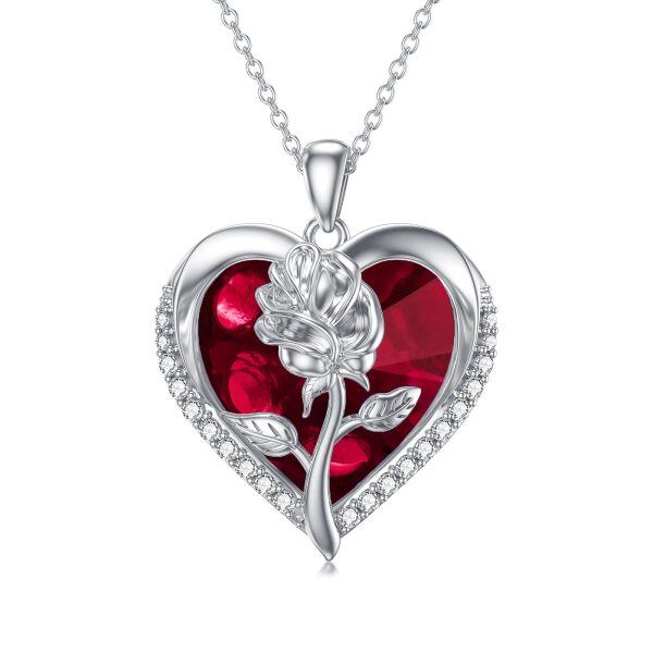 Sterling Silver Rose Heart Pendant Necklace-0