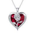 wholesale Sterling Silver Rose Heart Pendant Necklace - Rhodium Plated-0-6