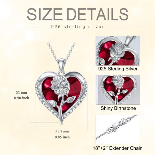 Sterling Silver Rose Heart Pendant Necklace-2