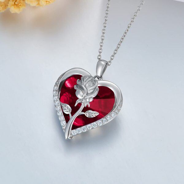 Sterling Silver Rose Heart Pendant Necklace-3