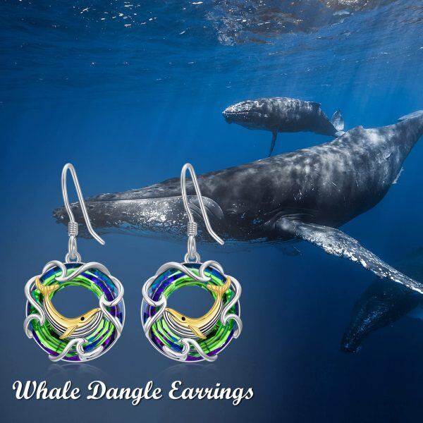 Sterling Silver Whale Dangle Earrings-1