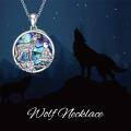 wholesale 925 Sterling Silver Round Abalone Shell Wolf Pendant Necklace for Women-0-5