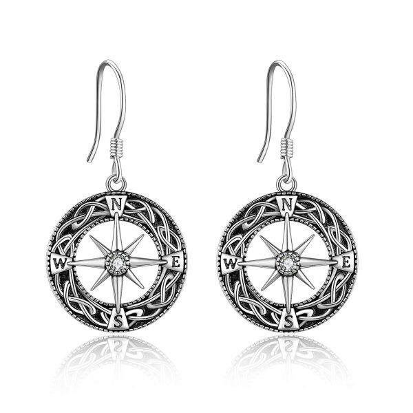 Sterling Silver Compass Earrings-0