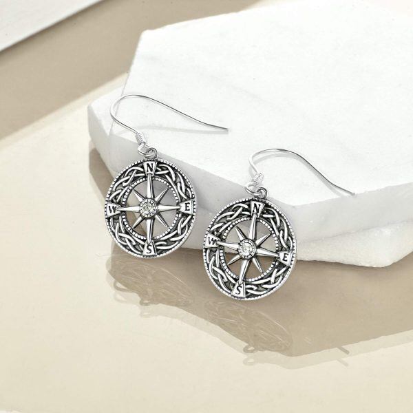 Sterling Silver Compass Earrings-2