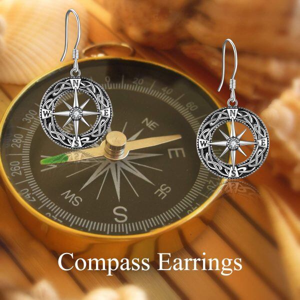 Sterling Silver Compass Earrings-4