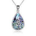 wholesale 925 Sterling Silver Abalone Shell Teardrop Lotus Pendant Necklace for Women-0-0