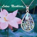 wholesale 925 Sterling Silver Abalone Shell Teardrop Lotus Pendant Necklace for Women-0-4