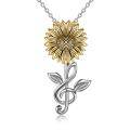 wholesale 925 Sterling Silver Gold Plated Sunflower Treble Clef Pendant Necklace for Women-0-0