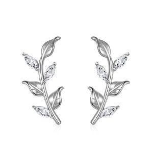 Sterling Silver Leaf Stud Earrings-0