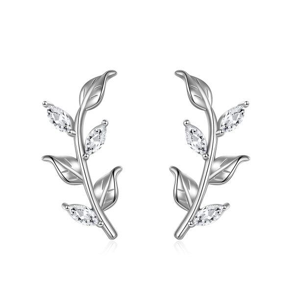 Sterling Silver Leaf Stud Earrings-0