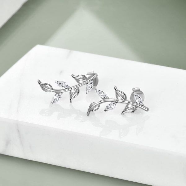 Sterling Silver Leaf Stud Earrings-1