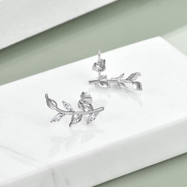 Sterling Silver Leaf Stud Earrings-2