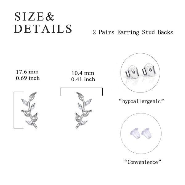 Sterling Silver Leaf Stud Earrings-3