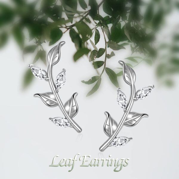 Sterling Silver Leaf Stud Earrings-4