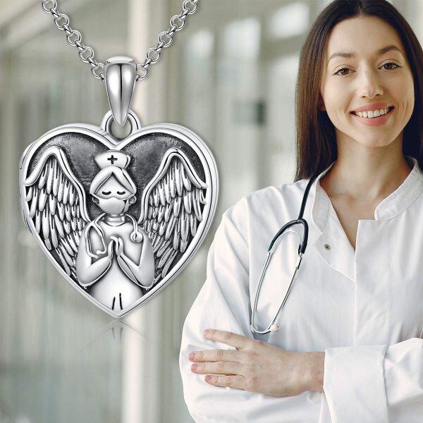 Sterling Silver Nurse Heart Necklace-3