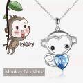 wholesale 925 Sterling Silver Blue Heart Crystal Monkey Pendant Necklace for Women and Girls-0-4