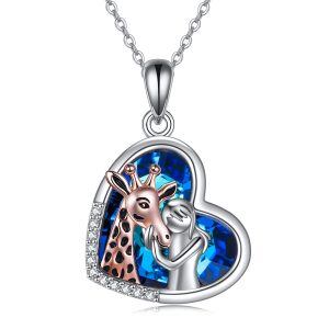 Sterling Silver Heart Giraffe Necklace-0