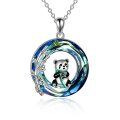 wholesale 925 Sterling Silver Blue Crystal Panda Bamboo Pendant Necklace for Women-0-0